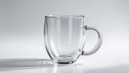 Transparent double wall glass mug for tea or coffee isolated on white background