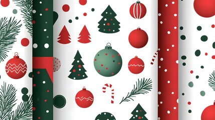 Christmas Seamless Patterns Red Green Xmas Gift Wrapping Paper
