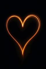 Vertical Light Painting of Heart Shape with Glowing Orange Trails on Dark Background, 3D
