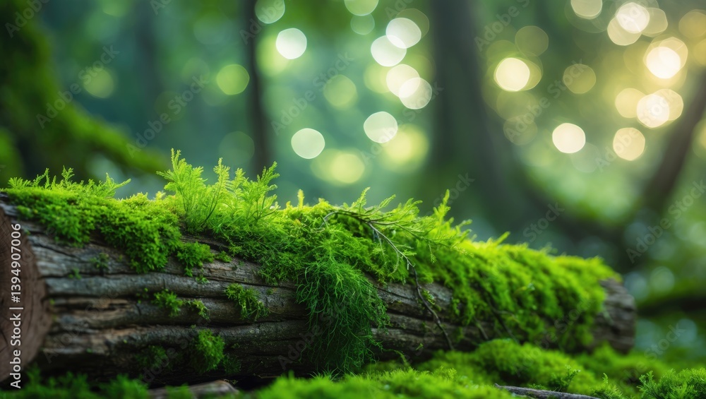 Poster moss-covered log backdrop for showcasing products