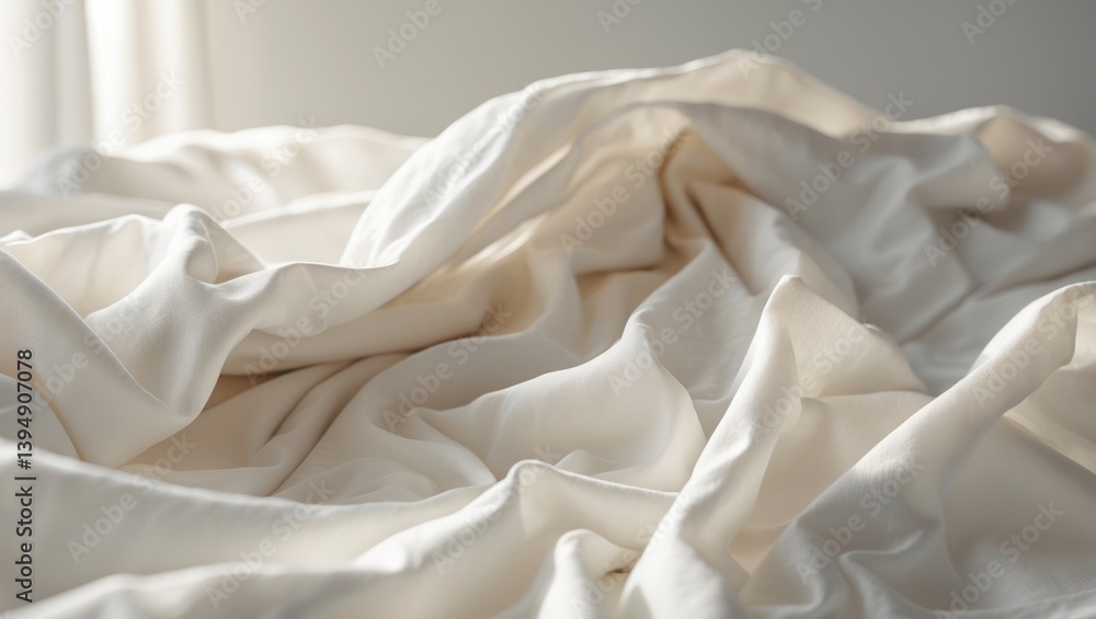 Aufkleber white bedding sheets or blanket background with abstract texture and copy-space
