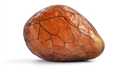 Close-up of a dried fruit seed.  Its surface is textured with deep cracks