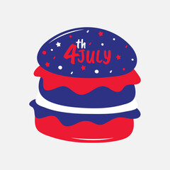 USA Flag Burger Vector for Independence Day 4th of July Patriotic Fast Food Design