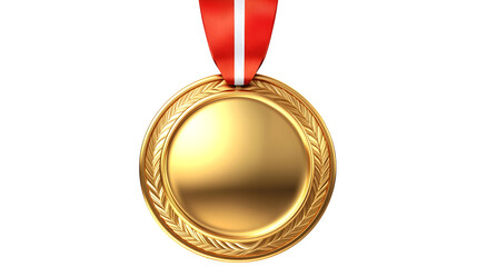 Glossy gold medal with a ribbon loop, 3D style,