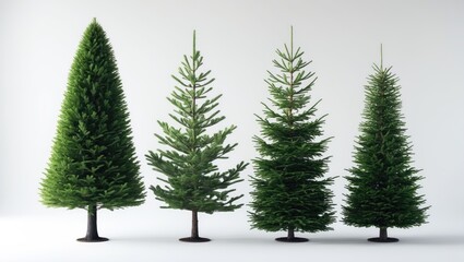 Fototapeta premium Collection of Balsam Fir and Thuja Trees Isolated on White Background