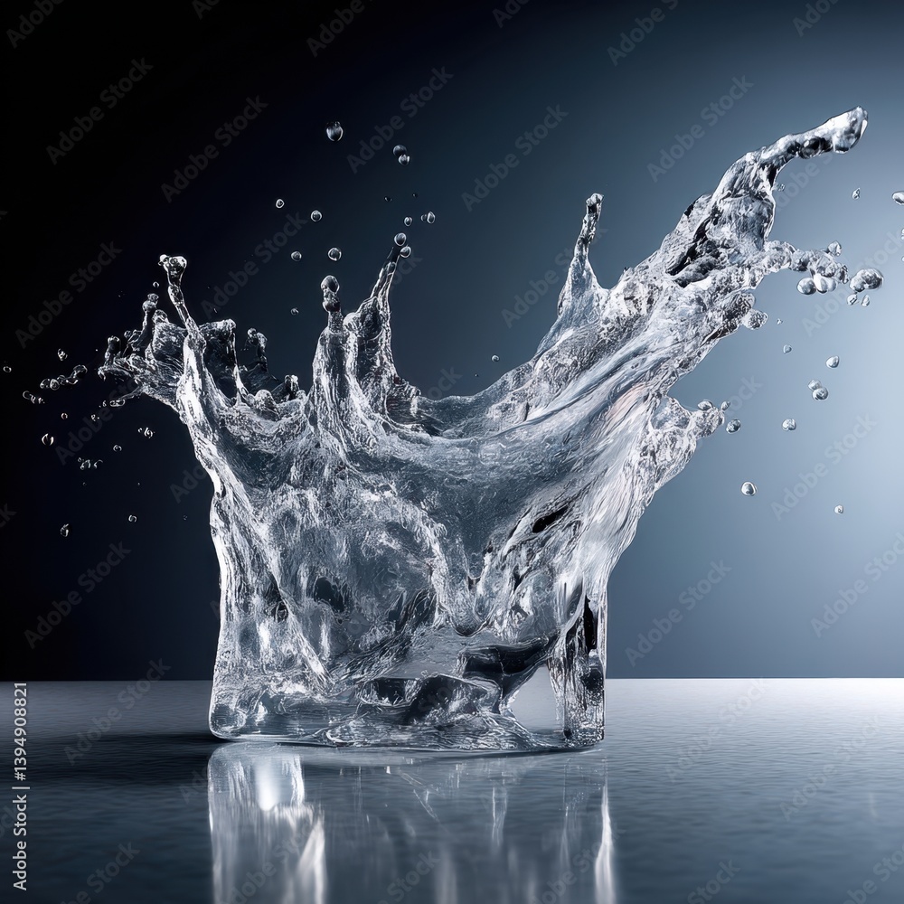 Poster dynamic water splash in high definition against a gradient background creating a refreshing and clea