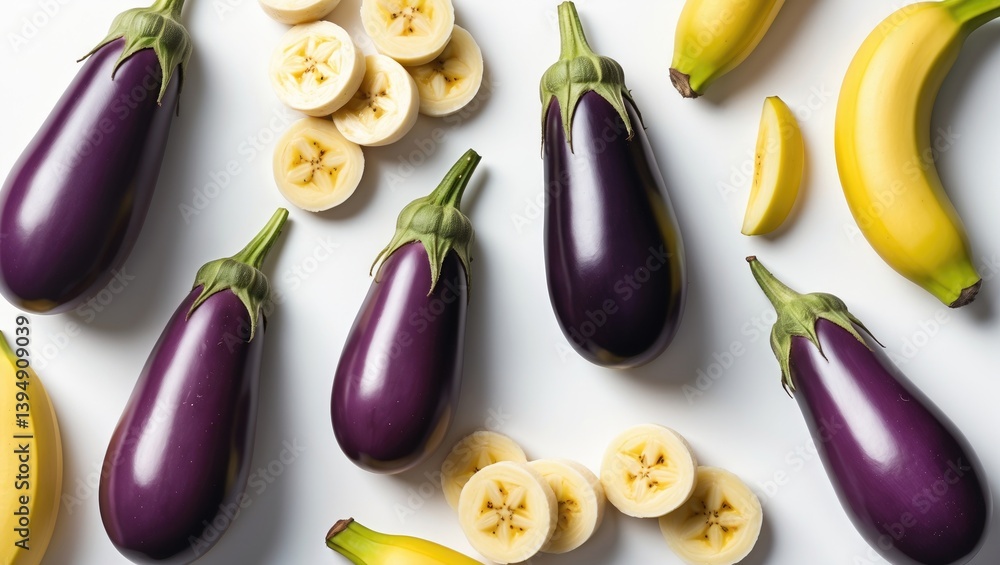 Poster eggplant assortment set against a background. multiple images included. part of a series.