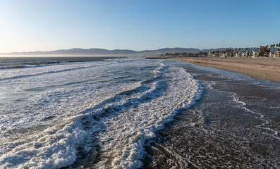 Waves at Venice Beach California at sunset