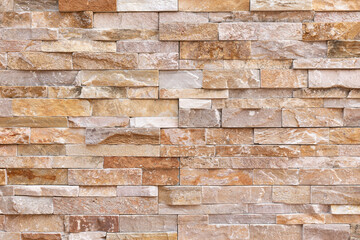 Fototapeta premium Natural Stone texture background. Beige brown color. Square rectangle shape in horizontal row stripe. Material for architectural decoration, wall cladding panel for facade, hotel, pool villa, resort.