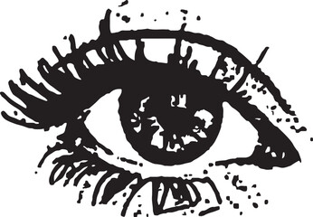 Single Hand-Drawn Eye Illustration (Expressive Lashes),  The illustration is characterized by its long, expressive eyelashes, which are drawn with varied strokes, giving them a dynamic and artistic fe