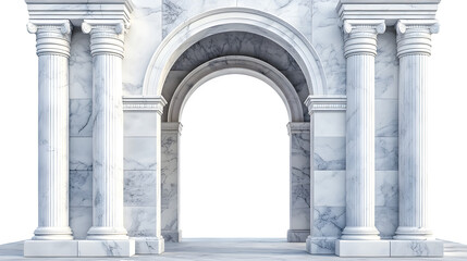 Obraz premium Grand arched entryway supported by two classic columns, marble texture,