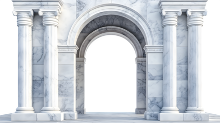 Grand arched entryway supported by two classic columns, marble texture,