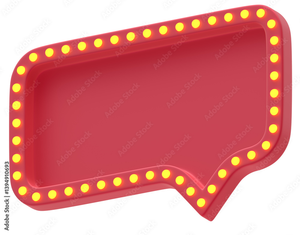 Poster 3d shape illuminated rectangle chat social media notification red empty rectangle icon isolated tran