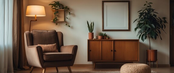 Chic interior of a living room with a cozy armchair