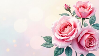 Delicate watercolor roses in pastel hues, soft romantic design, roses, background, illustration
