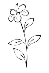 one stylized flower on a stem with leaves; graphic decor