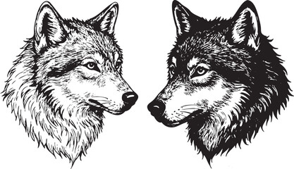 Fototapeta premium illustration icon symbol wolf head black and white