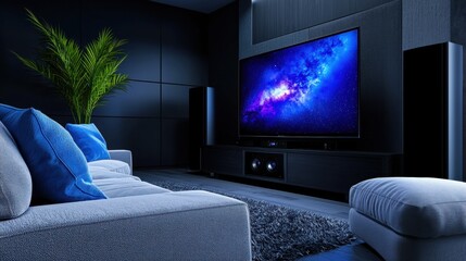 a living room with a large flat screen tv