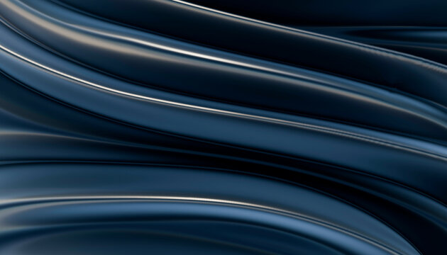 Smooth, abstract metallic blue curves creating a fluid and seamless design. 3D rendering