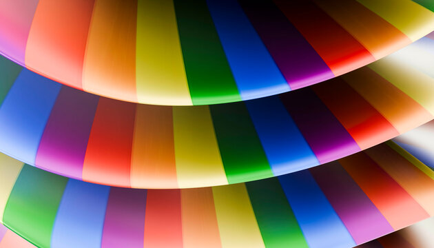 Overlapping layers of vibrant, colorful rainbow striped patterns creating a rainbow effect. Blender illustration