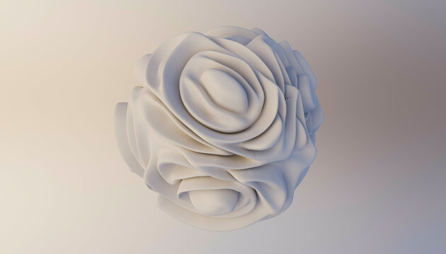 Abstract white rose sculpture with swirling petals viewed from above. Blender 3D illustration