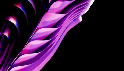 Abstract twisted purple and pink shapes against a black background with a dynamic flow. Blender 3D illustration