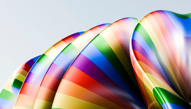 Vibrant abstract waves of colorful rainbow stripes with a shiny, smooth surface. Blender illustration