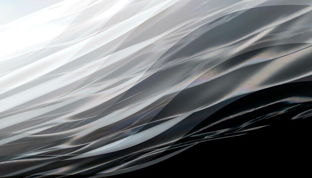 Abstract waves of white and gray blend seamlessly into a dark background. Blender 3D illustration