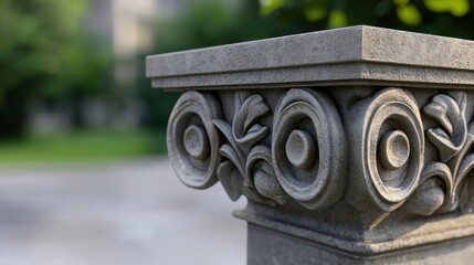 a close up of a decorative column with a green background