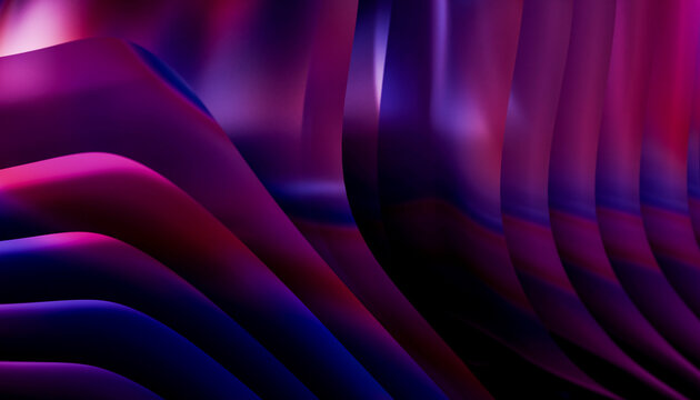 Abstract colorful waves with a blend of pink and purple shades creating a fluid motion effect. Blender 3D illustration