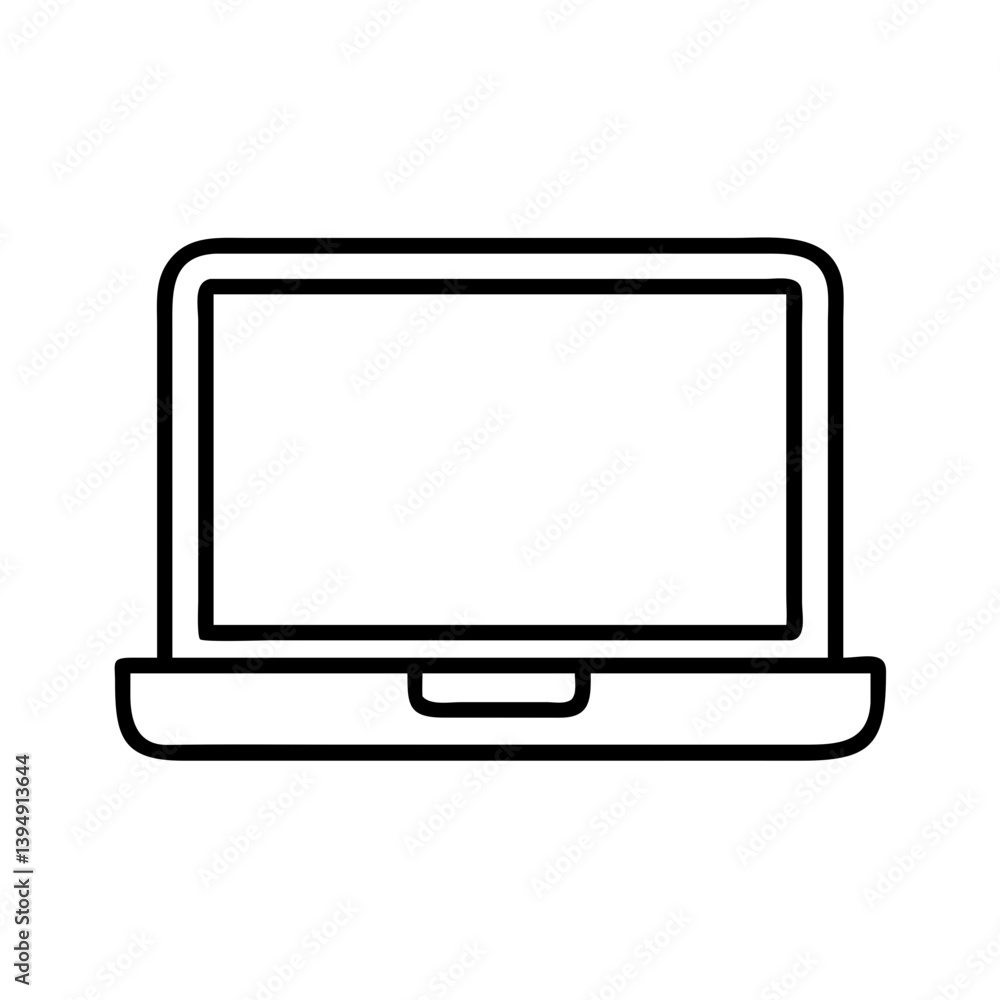 Poster laptop computer vector illustration for technology and business designs in simple outline style icon