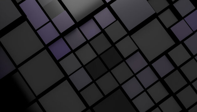 Fototapeta Abstract 3D grid of various-sized black and gray squares with subtle purple accents. Blender 3D illustration