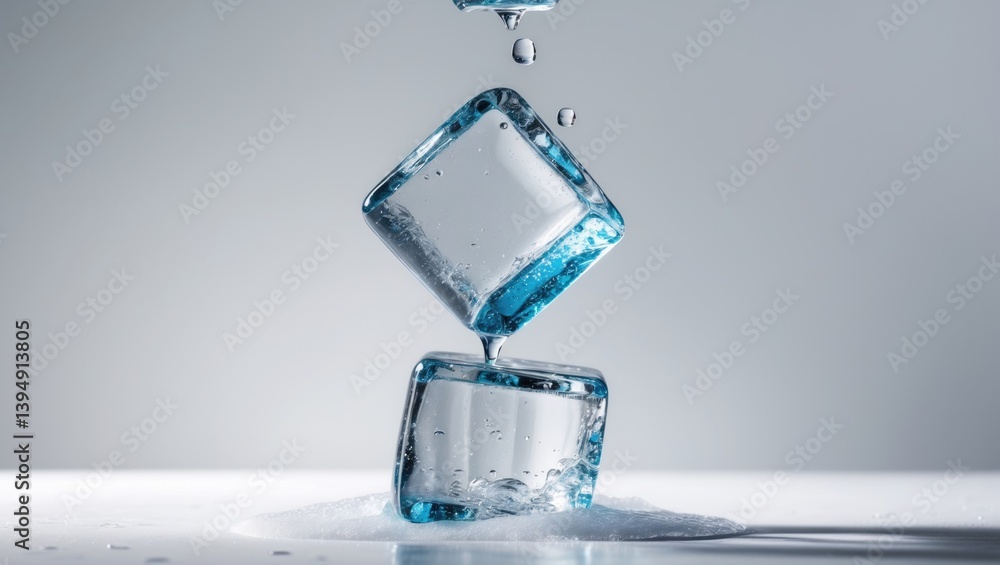Poster isolated ice cube falling against a background with full depth of field and clipping path
