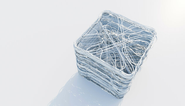 Abstract woven basket with intricate crisscrossing lines on a light background. Blender 3D illustration