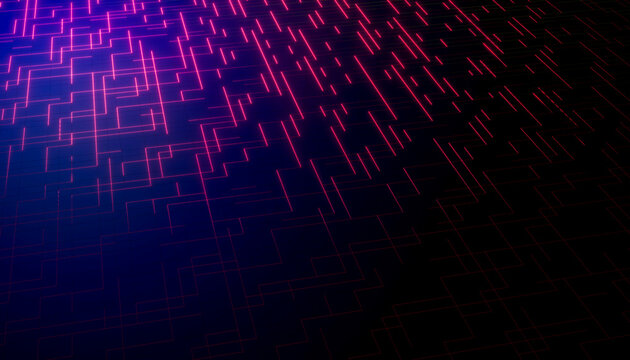 Glowing pink and purple lines form a geometric pattern on a dark background. Blender 3D illustration