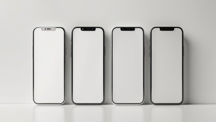 Collection of flat rays featuring smartphone mockups with empty screens isolated against a white backdrop