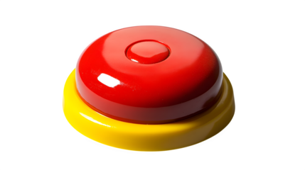 Industrial emergency stop button on a yellow base,