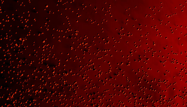 Small water droplets scattered on a vibrant red surface creating a textured pattern. Blender 3D illustration