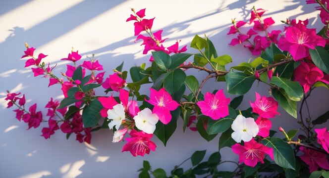 Lively Spring Bougainvillea Showcasing White Blossoms Among Pink Purple Bracts