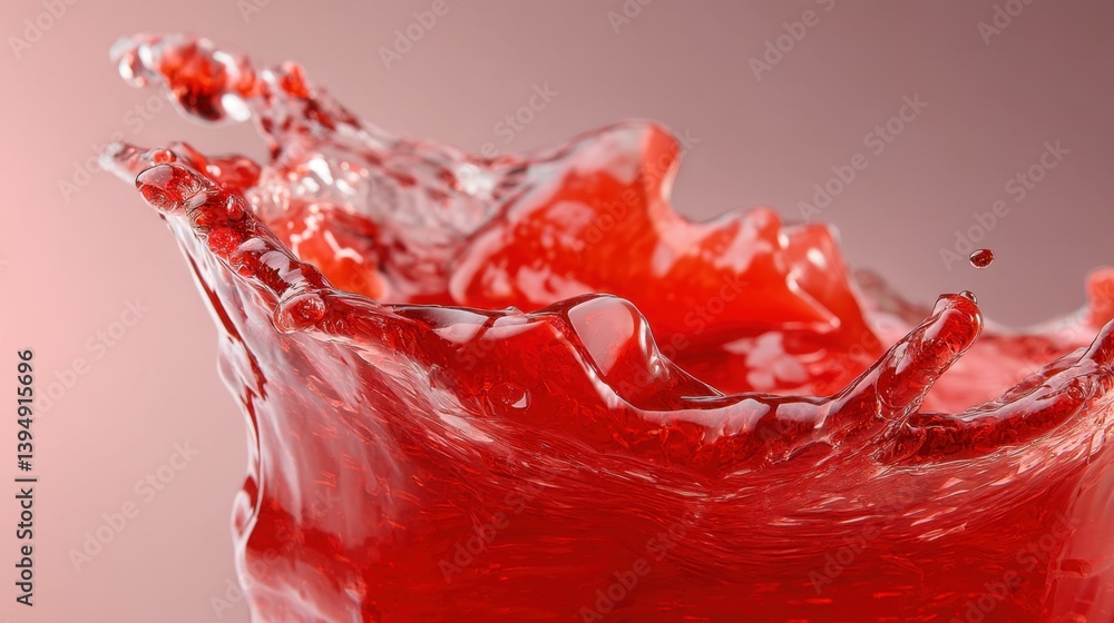 Poster dynamic splash of vibrant red liquid capturing a moment of pure refreshment against a soft gradient 