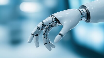 a robot hand is holding a device