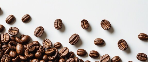 Fototapeta premium Brown roasted coffee beans isolated on a white backdrop