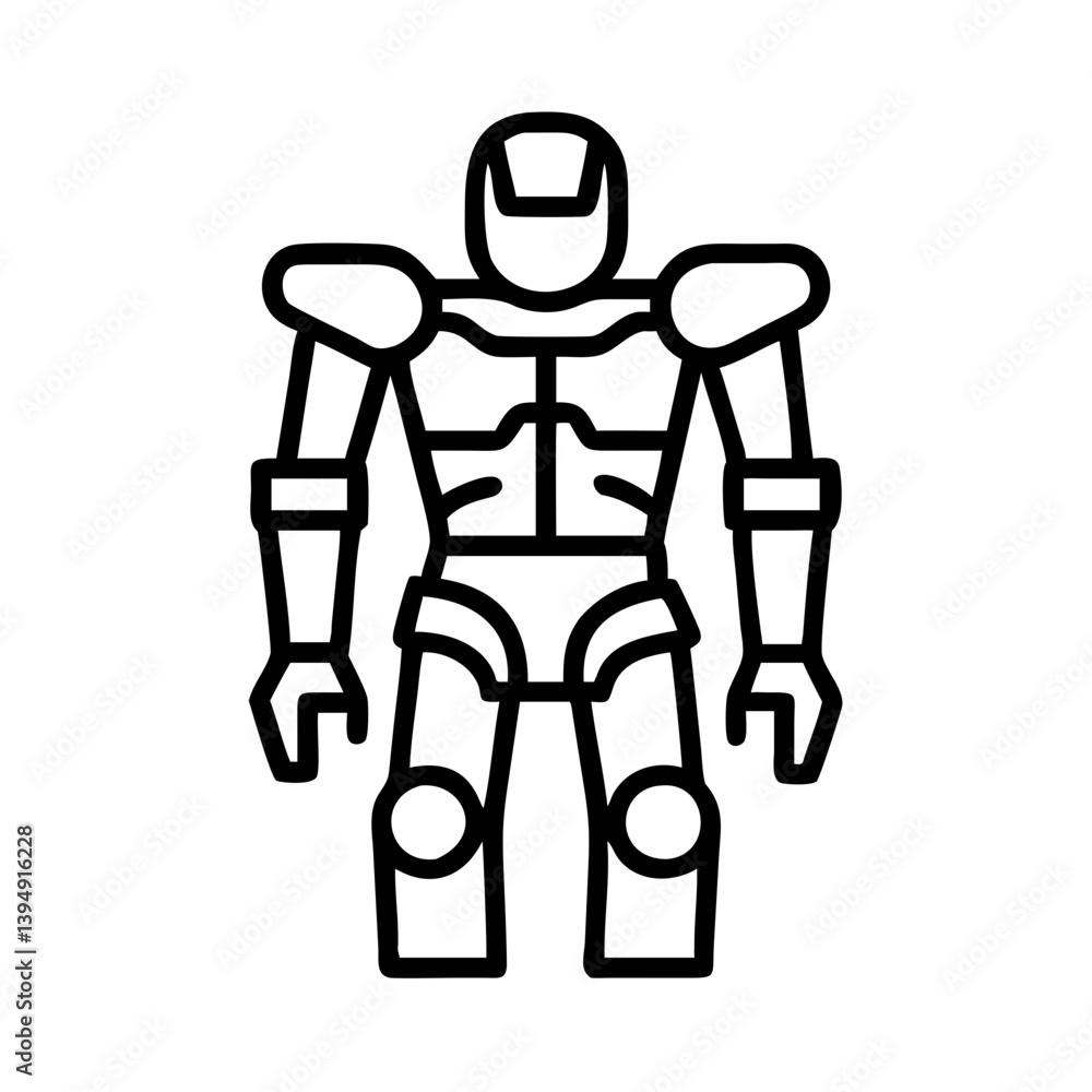 Poster outline drawing of a futuristic robot warrior cybernetic android for sci fi technology concept desig