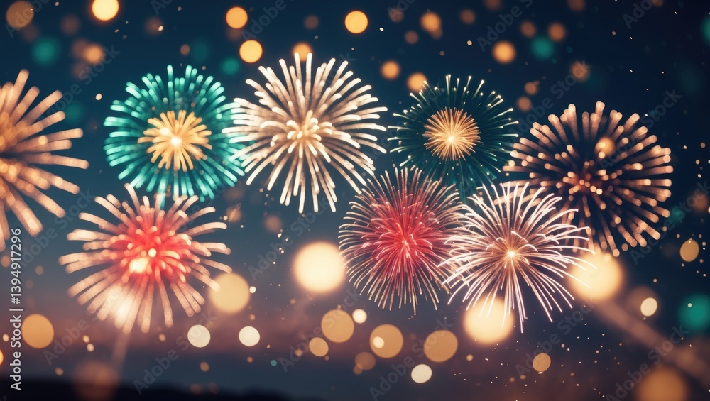 Poster abstract holiday background with fireworks and empty space