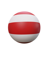 Colorful 3D striped ball with red and white design on a transparent background suitable for various digital uses