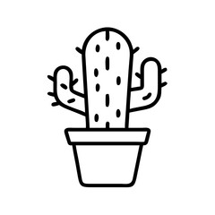 Cactus plant in pot vector illustration drawing simple outline desert plant home decor botanical garden design icon
