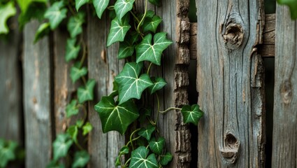 Wooden Wall Covered in Common Ivy