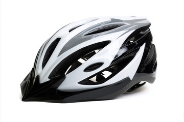 Cycling safety gear displayed on a clean background showcasing a black and white helmet for enthusiasts
