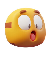 Fototapeta premium Surprised yellow clay emoji with expressive features and transparent background