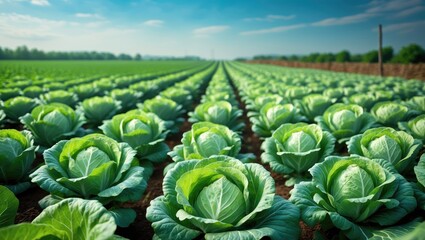 Agricultural setting featuring green cabbage